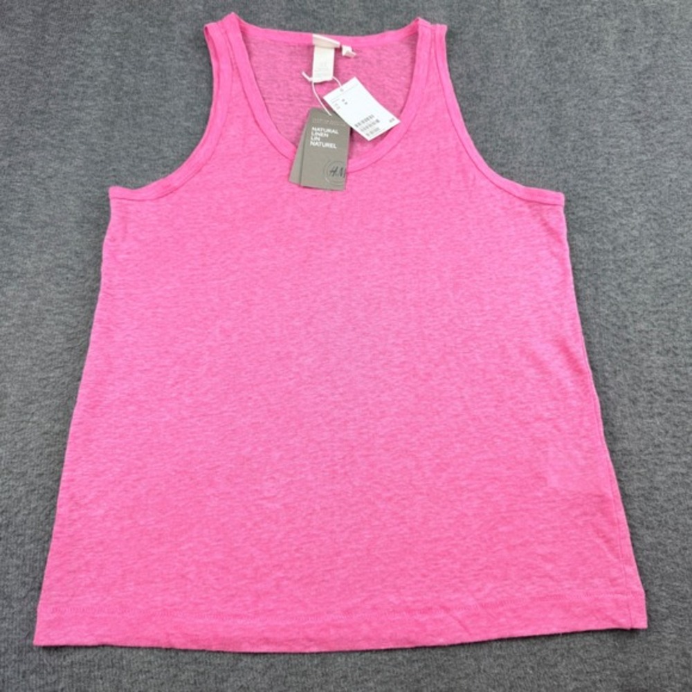H&M Tank Top Women's Medium Pink Natural Linen Sleeveless Basics Scoop Neck NWT